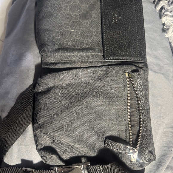 Black GG Canvas Double Pocket Waist Pouch